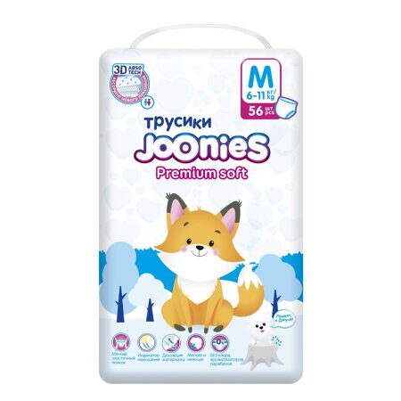 Joonies Premium Soft Подгузники-трусики M (6-11 кг) 56 шт.